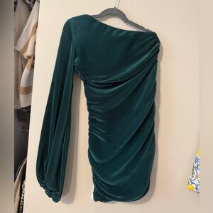 Lucy in the Sky One Shoulder Hunter Green Mini Dress, Size S